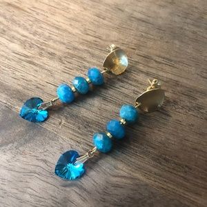 Gold Plated Apatite and Swarovski Heart Earrings